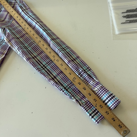 Peter Millar Baby Blue & Purple Plaid Long Sleeve Button Down Shirt Mens Large - Picture 6 of 7
